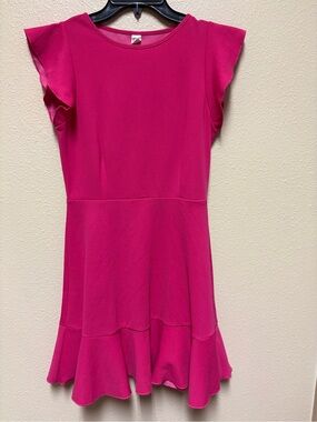 Girls' Bright Pink Flutter Sleeve Casual Dress
